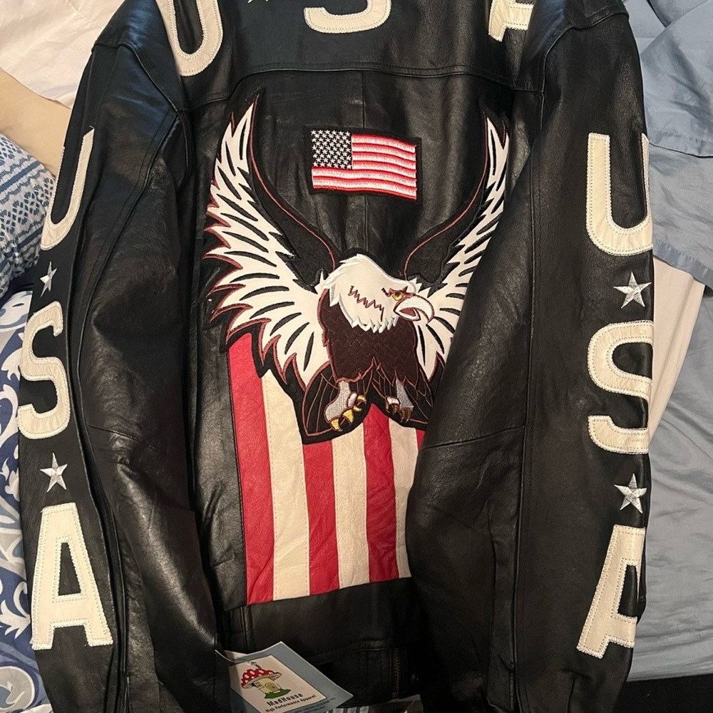Black Leather USA Eagle Jacket